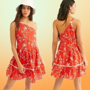 free people • all mine mini dress in red cherry combo one shoulder s